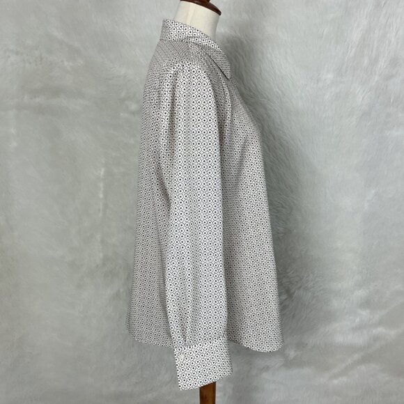 Lafayette 148 Black & White Scottie Dot Print Button Up Shirt Blouse L - Picture 7 of 10